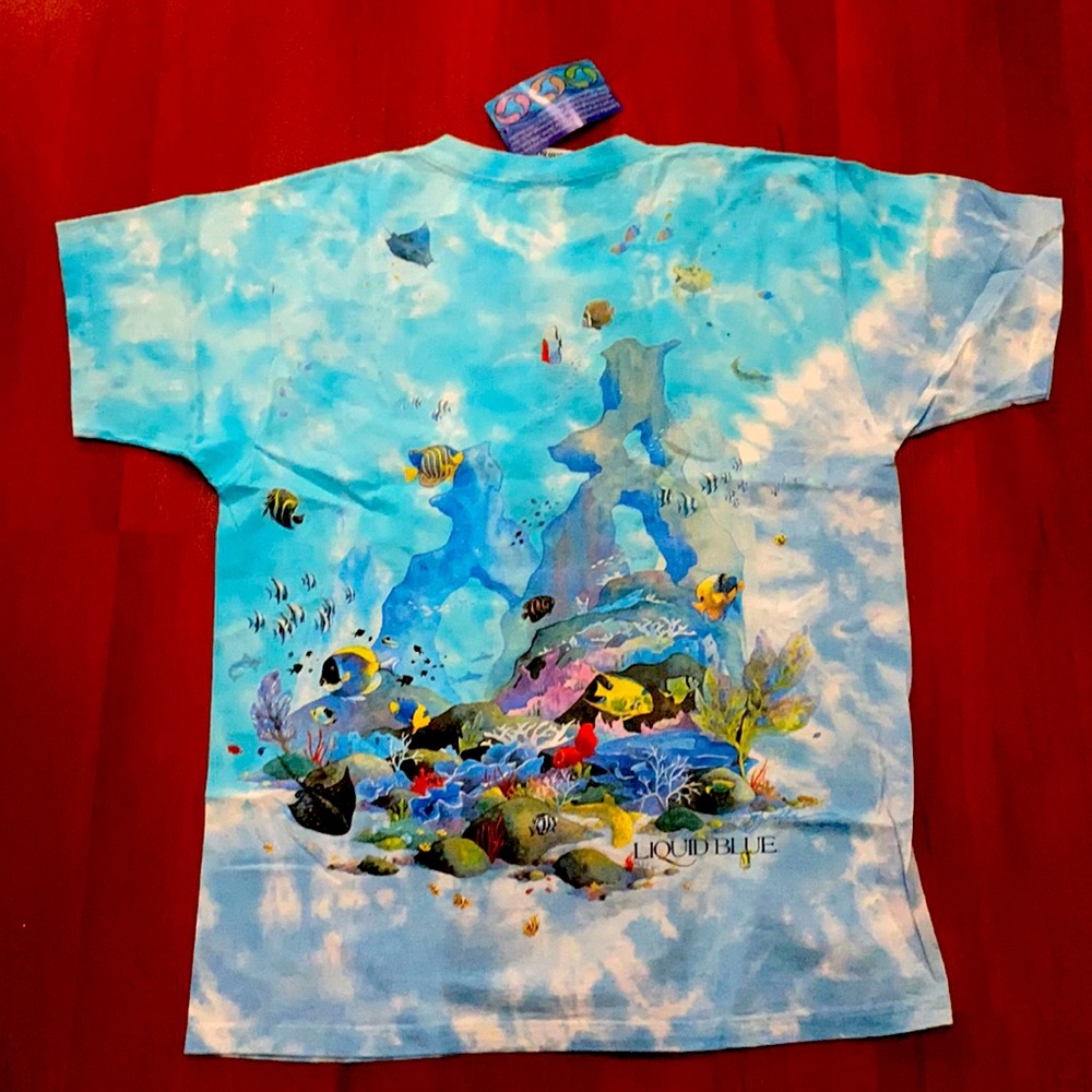 VintageRARE”Coral reef”Liquid Blue TieDye Tshirt,L - Picture 2 of 4
